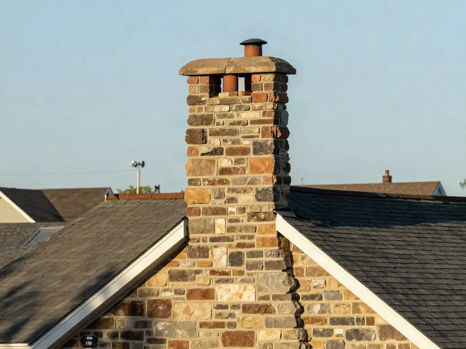 Brick chimney on a home served by Rolling Hills Chimney Service in Washington, DC